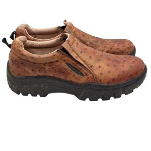 Roper Shoes Mens 9.5 Brown Leather Slip On Casual Comfort Clog Mules Ostrich